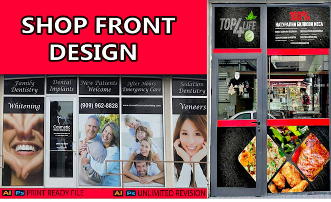 create modern shopfront or storefront window graphics ,signage design