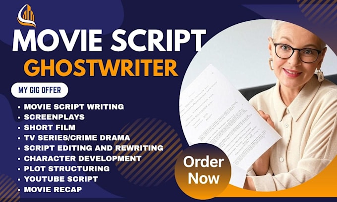 write movie script, TV series, short film, crime drama screenplay screenwriting