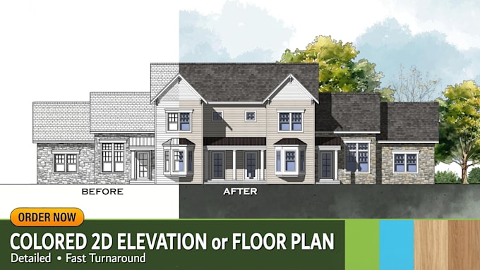 create colored residential architectural elevations from your references