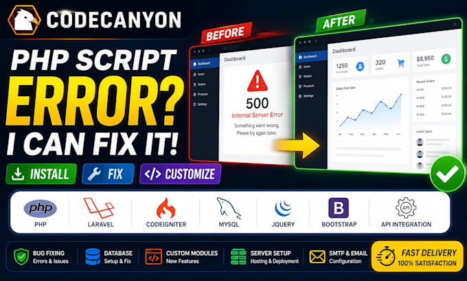 install, fix and customize your PHP codecanyon script