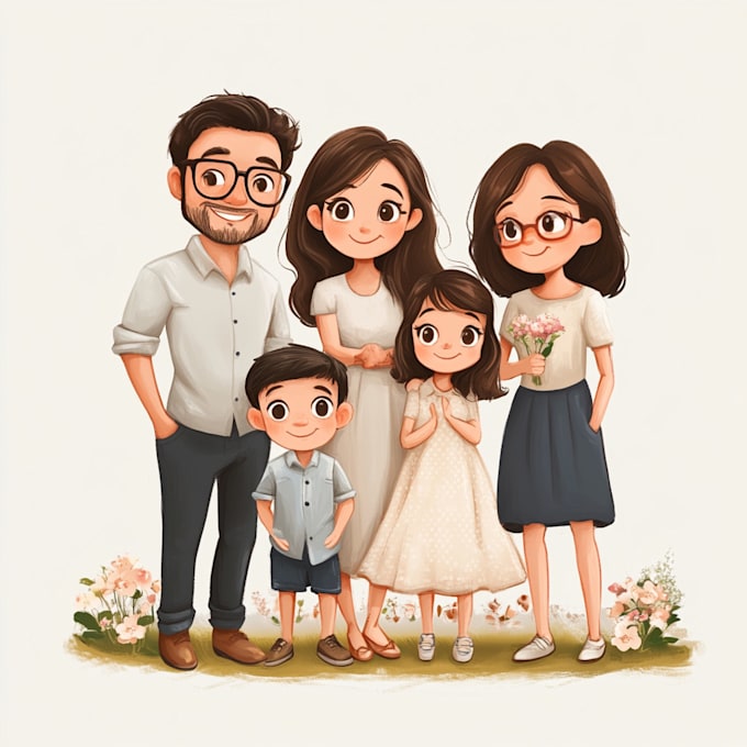 draw a minimalistic vector portrait for your family