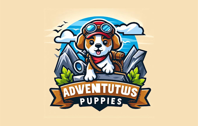 make adventurous puppies, dog mascot logo with creative concepts