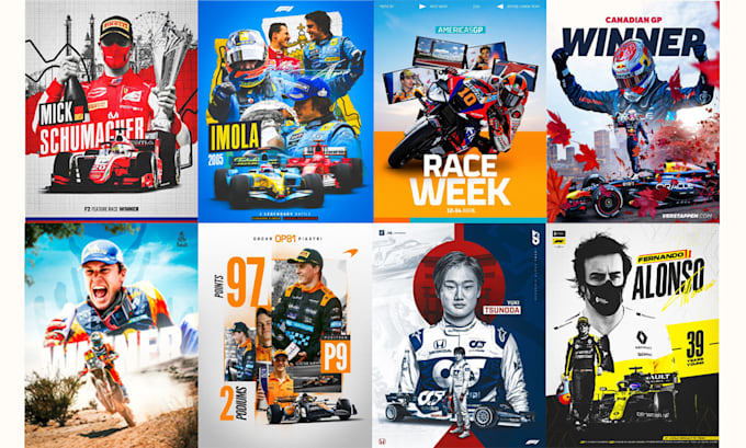design poster for racing car, f1, motogp, karting, motocross and nascar