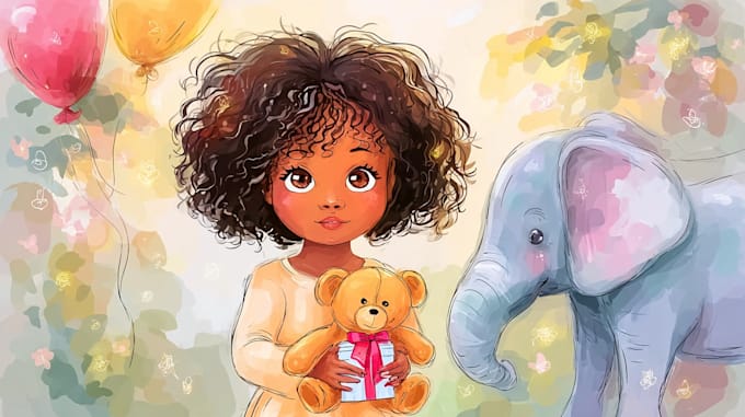 draw cute watercolor children book illustrations for kids