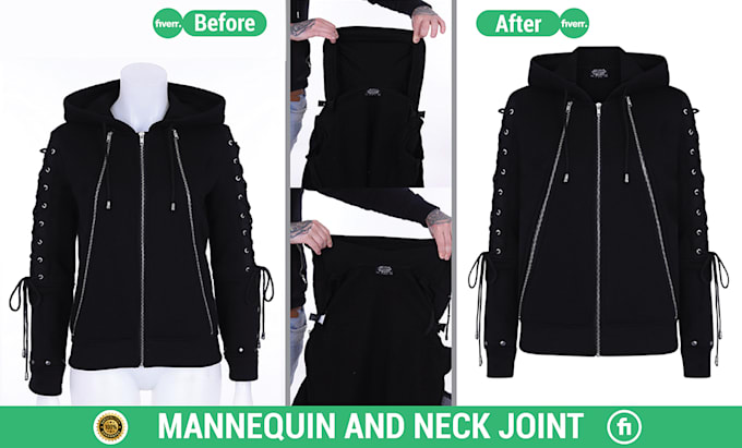 flat lay, ghost mannequin, neck joint, clothing image edit