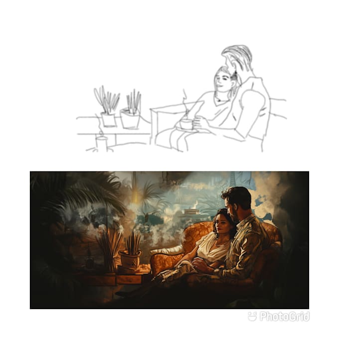 transform pencil sketch into a colored artwork