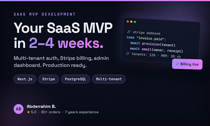 build your saas mvp with next js, stripe billing and multi tenant auth