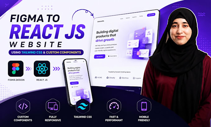 convert figma to react js website using tailwind CSS