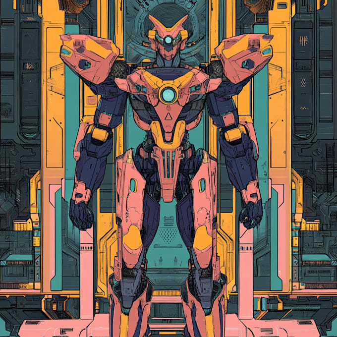 custom futuristic mecha robot character illustration art
