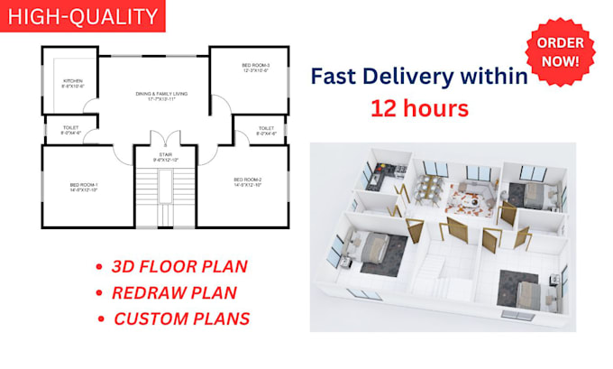 convert 2d floor plans to 3d floor plans and design site plans