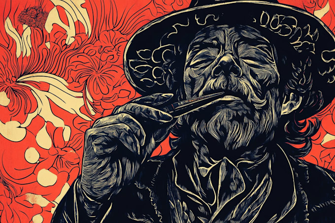 draw high quality illustration in linocut style