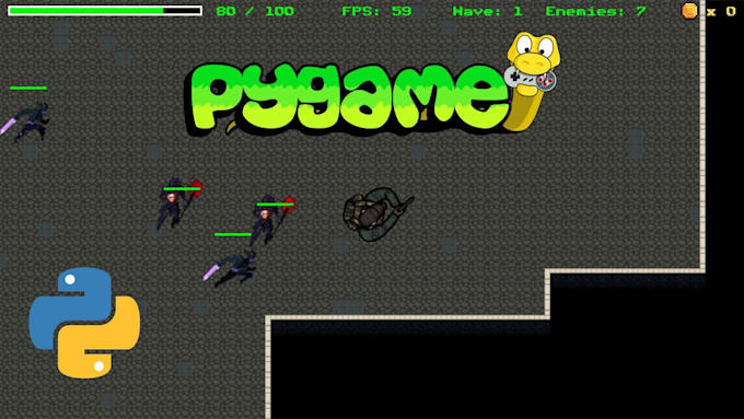 Create a good looking 2d game using python and pygame, coding, scripts ...