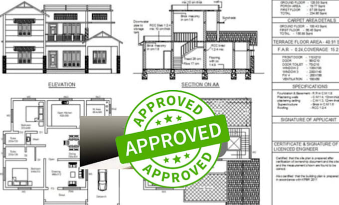 Draw stamp seal mep structural engineering, architectural plan for city ...