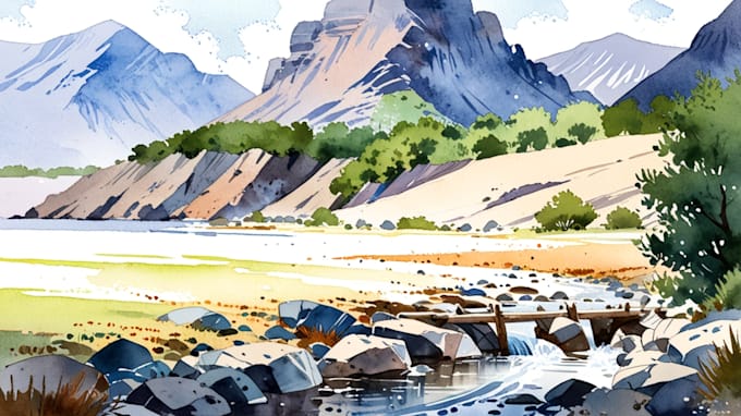 draw a watercolor landscape illustration