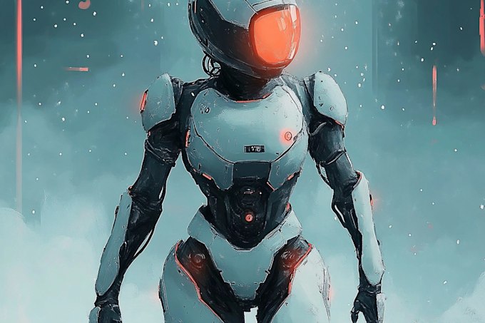 custom futuristic mecha robot character illustration art