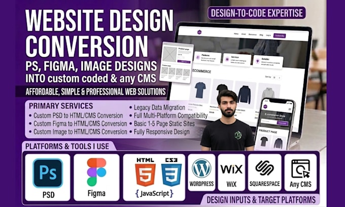 convert PSD, figma, PDF, image designs to HTML, wordpress