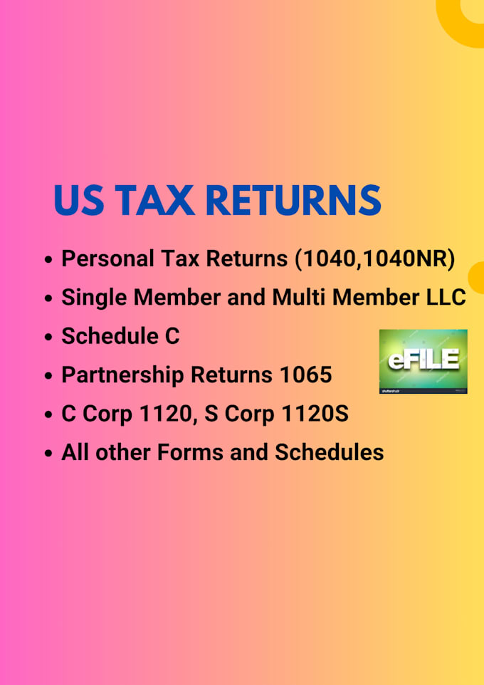 prepare and e file US tax returns for individual and business 1040,1120,1065