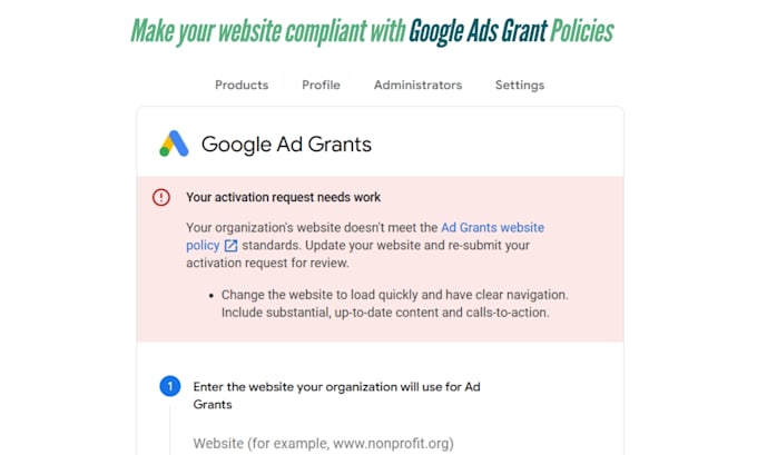 fix website compliance issue in google ads grant