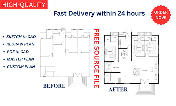 convert PDF to cad, redraw floor plans, and matterport