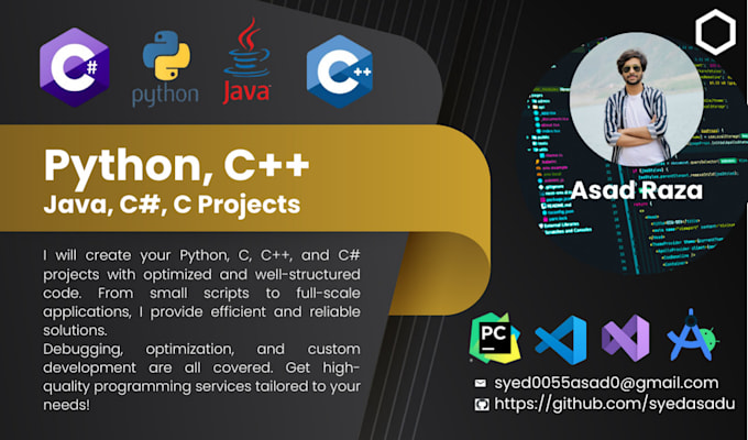create your python, c, cpp, c sharp programming projects
