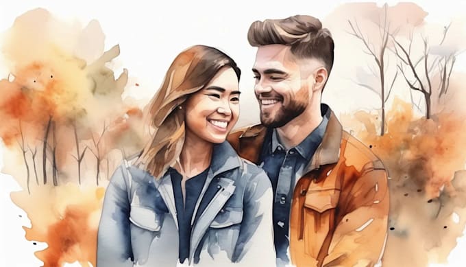 draw a watercolor couple portrait