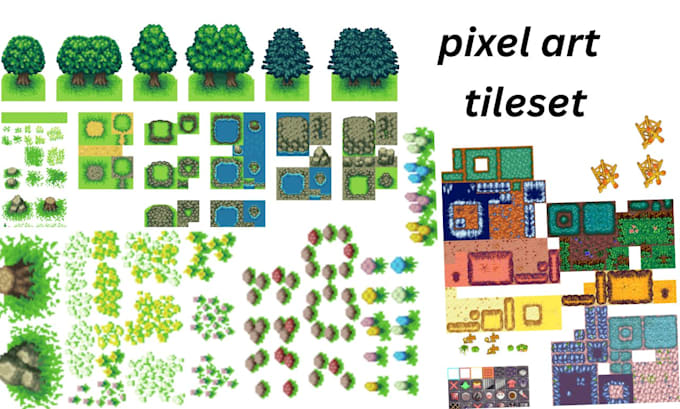Draw 2d pixel game art tileset, pixel game background, prop, sprite ...