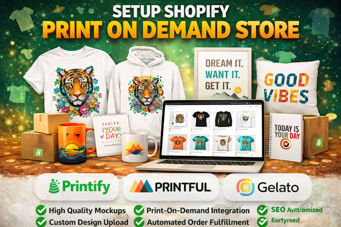 setup shopify print on demand store shopify pod printify printful gelato