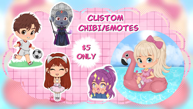 draw cute custom kawaii chibi characters or chibi emotes