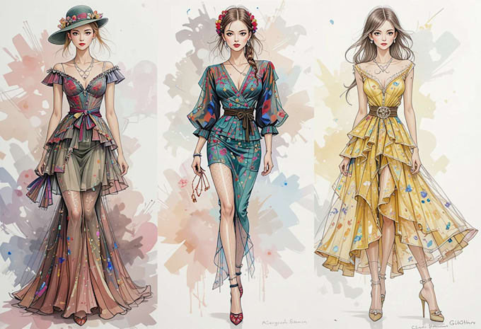 draw digital fashion illustration, sketch