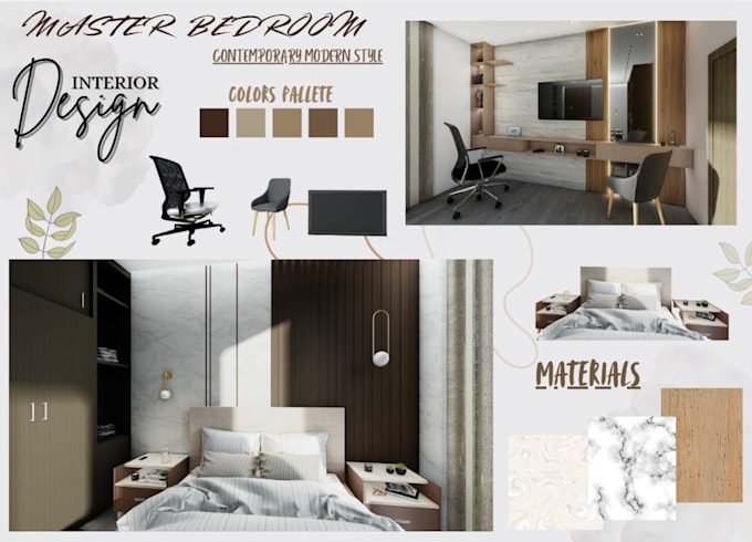 interior design mood board, space planning and plan floor