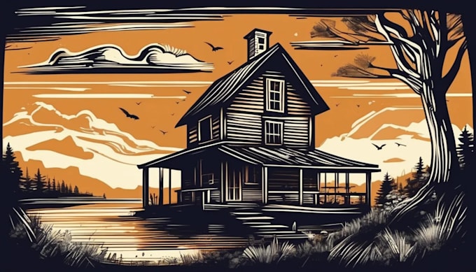 draw rustic, linocut, scratchboard retro vector