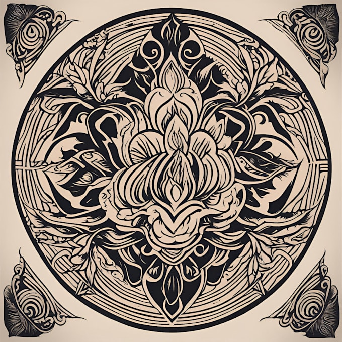 design custom flash tattoo in woodblock style