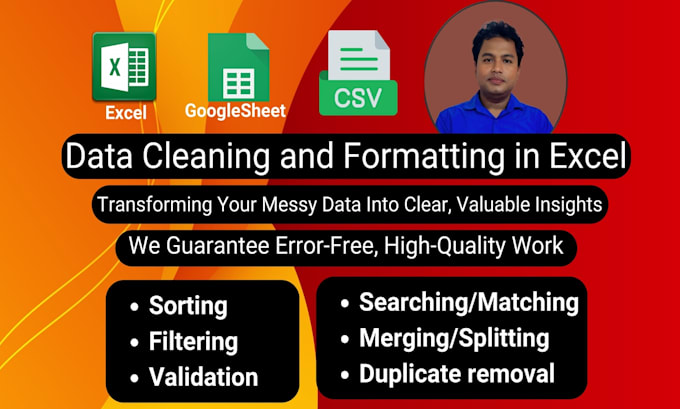 do ms excel data cleaning and formatting, merging, splitting, sorting, deduping
