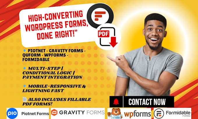 create piotnet forms, gravity form, quform  formidable, wpform, pdf fillable