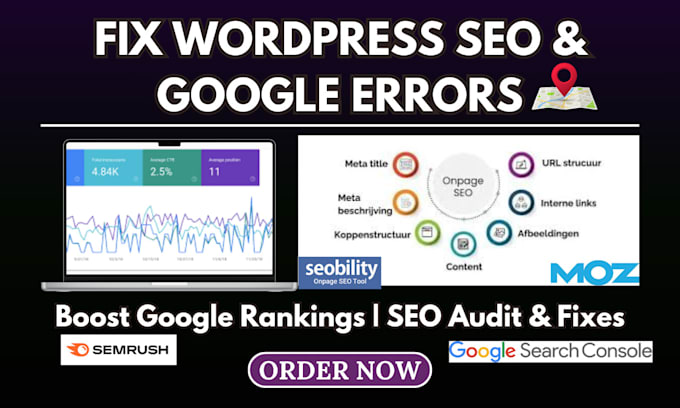 fix wordpress SEO, do on page, technical error fixes, fix google search console