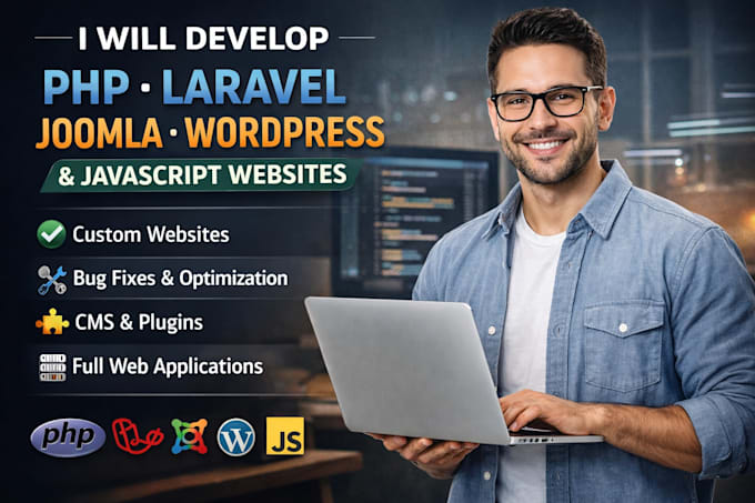 develop PHP, laravel, joomla, wordpress, and javascript websites