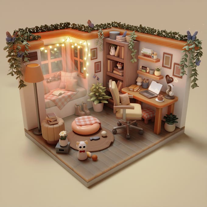 make custom stylized isometric 3d room and low poly models for you