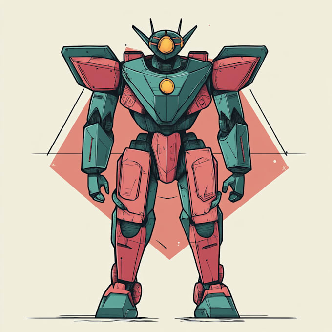draw detail mecha robot character concept for you