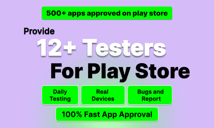 provide 12 app tester for close testing on google play console, 14 day testing