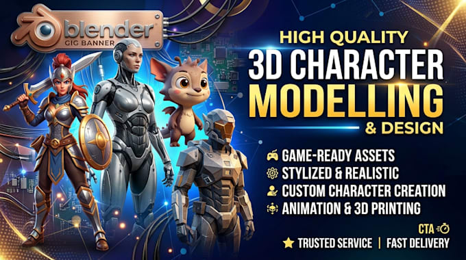 create custom 3d character models for games, animation, and 3d printing