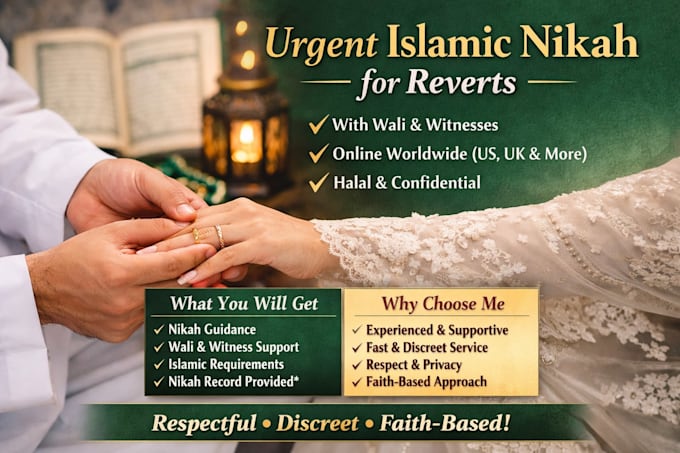 help reverts perform urgent islamic nikah with wali and witnesses