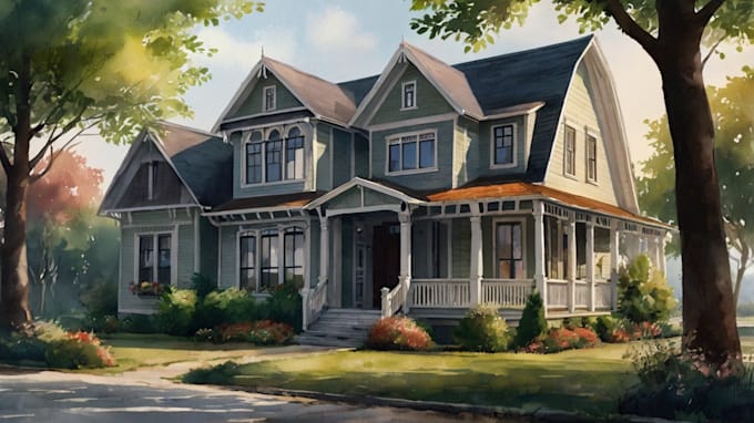 draw a watercolor house painting
