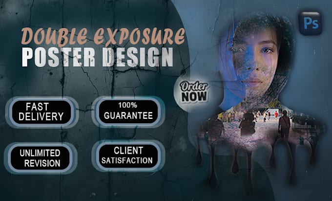 do blended double exposure poster design for your top notch images with in 1hour