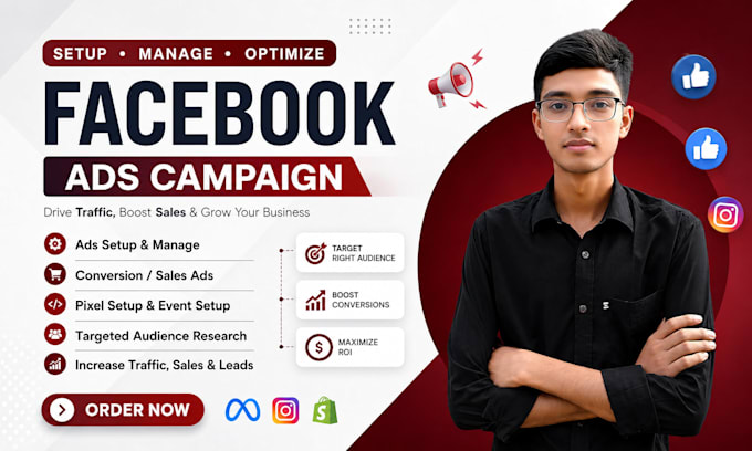 setup and manage shopify fb ads, meta ads, instagram ads