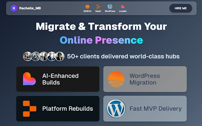 migrate base44, lovable, kajabi website design, godaddy website to wordpress