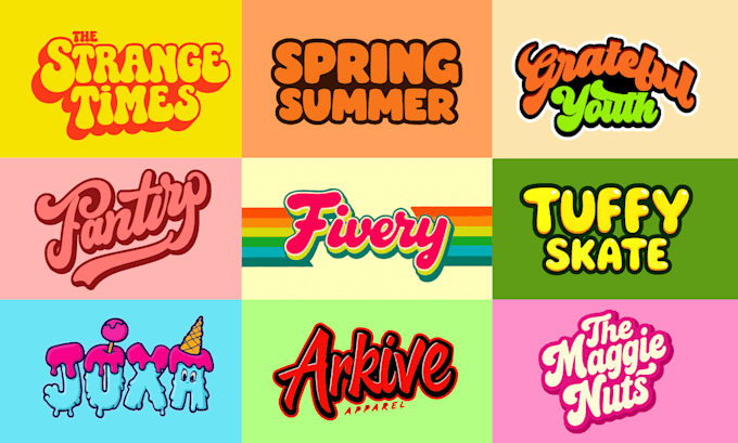 retro 70s psychedelic hippie funky font typography logo