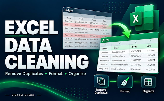 clean excel data, remove duplicates, and format spreadsheets