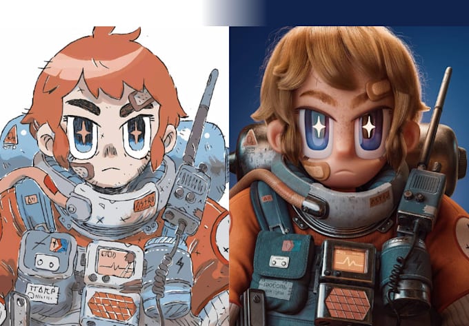 convert 2d to 3d, weapons, character model, concept art, sculpt 3d for printing