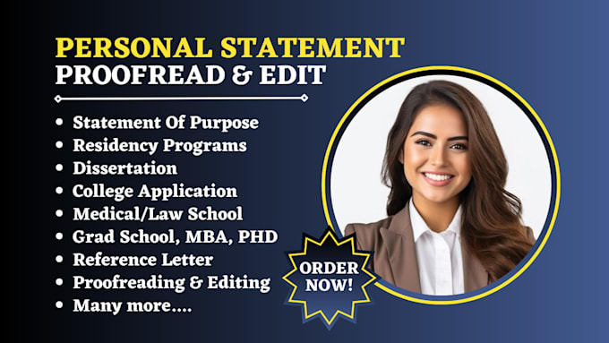 edit personal statement for medical school, residency sop, eras lor, fellowship