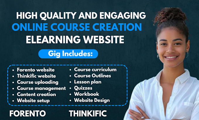 create online course content, thinkific, forento, elearning websites